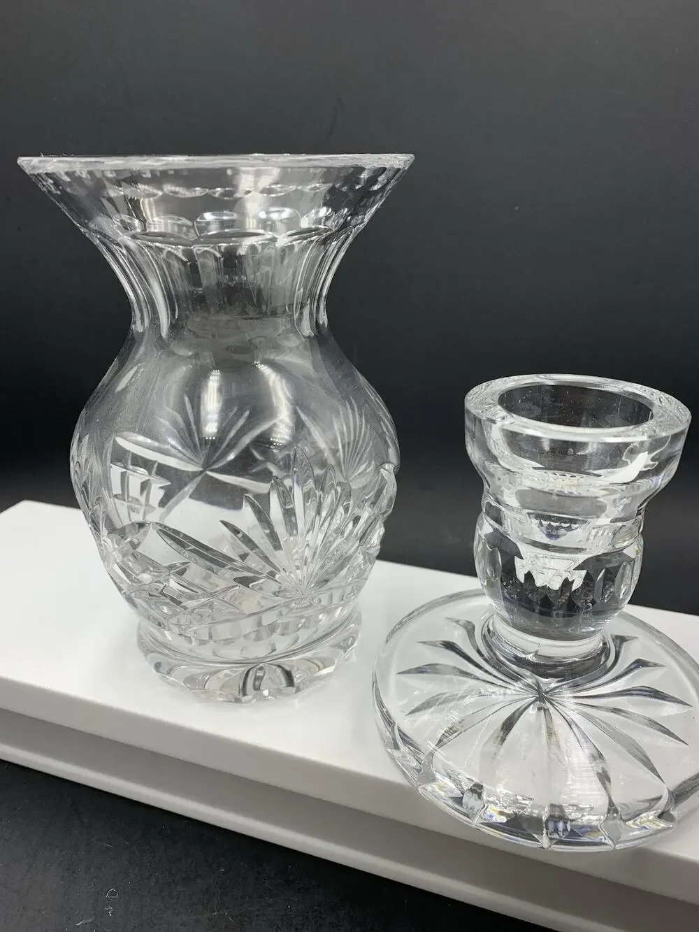 Lot of Lead Crystal Decor Rogaska Richmond Vase AND Short Waterford Candlestick